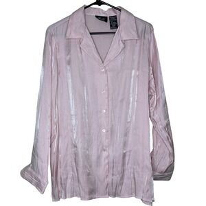 Kathie Lee Woman Pink‎ Shimmer Button Down Shirt Long Sleeve Blouse 14W/16W VTG
